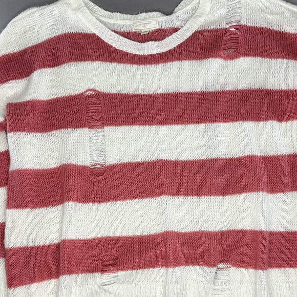 No Comment Crop Striped Pink Cream Sweater Women's Plus 3X Distressed Thrashed - Picture 3 of 9